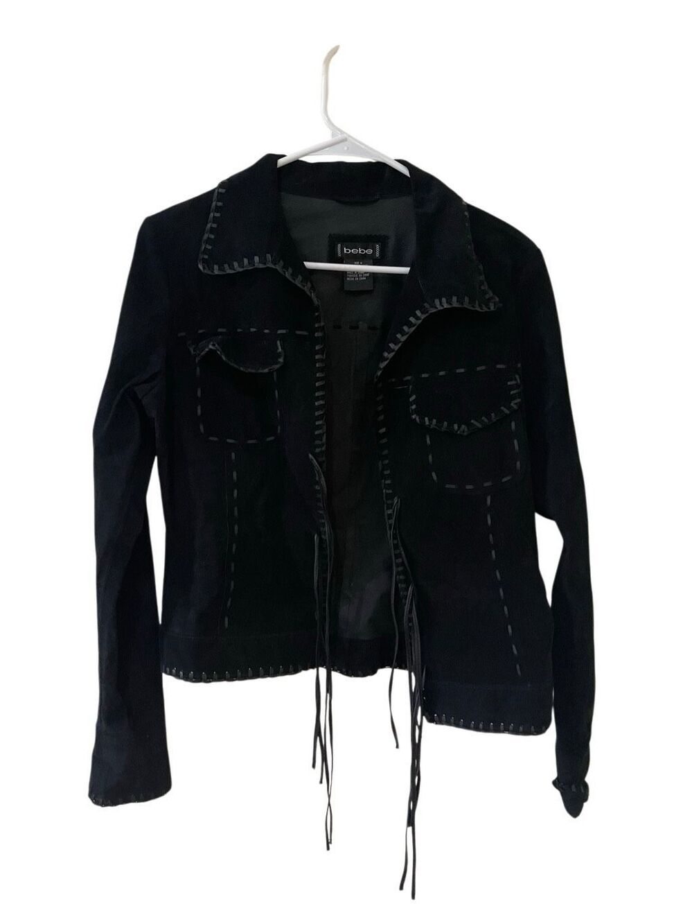 Bebe Y2K leather suede whipstitch lace up tie jacket
